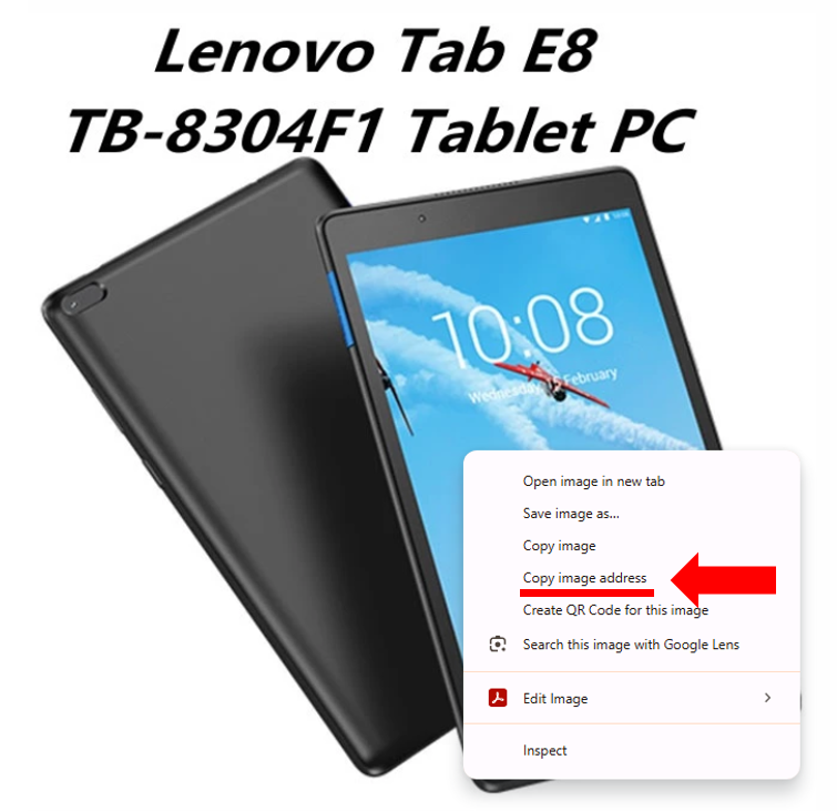 ตัวอย่างการคลิกขวา Copy image address